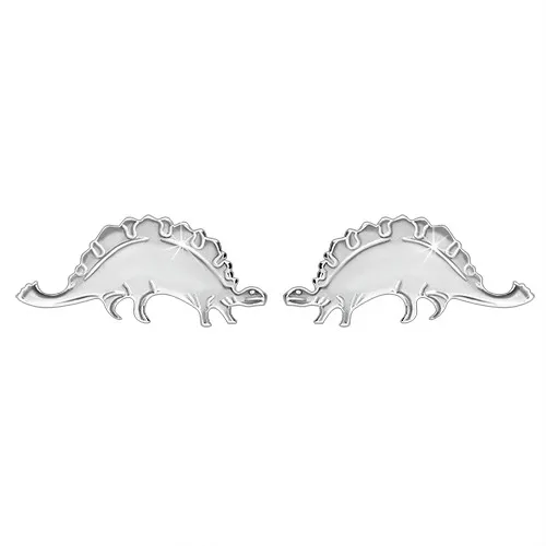 Stříbrné náušnice 925 - blýskavý dinosaurus - stegosaurus, puzetové zapínání