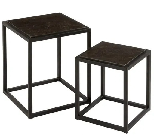 2 černé kovové odkládací stolky Lowy - 39*39*46 cm J-Line by Jolipa