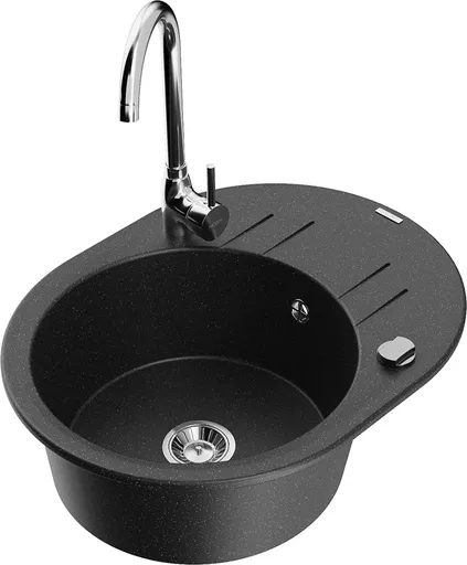 MEXEN/S Kevin granitový dřez s odkapávačem včetně baterie Telma, černá/stříbrná metalik 6517-73-670200-00