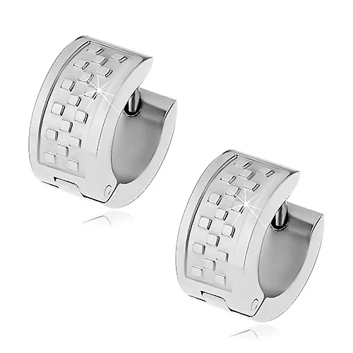 Kloubové náušnice z chirurgické oceli stříbrné barvy, vzor šachovnice