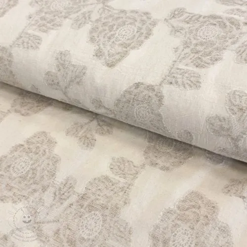 Bavlněná látka se lnem JACQUARD Peony flowers