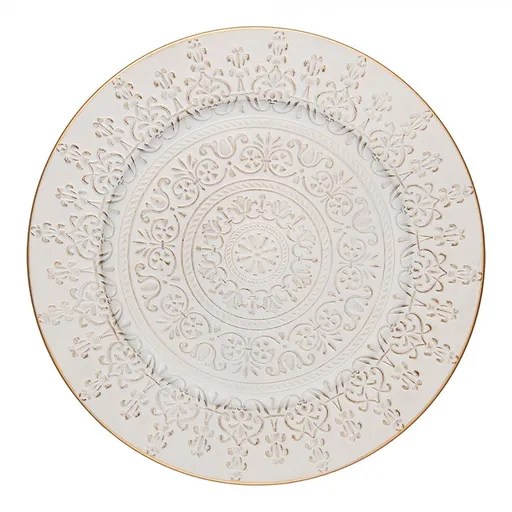 Bílo-zlatý kulatý servírovací podnos/talíř Ornament - Ø 33*1 cm 65762