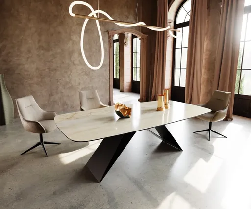 Jídelní stůl Edge oválný 240x120 keramika Onice Oro podnož ve