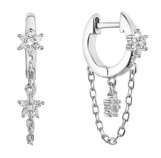 Evolution Group - Pavona Originální kruhové náušnice s řetízkem a kytičkami 11435.1 crystal