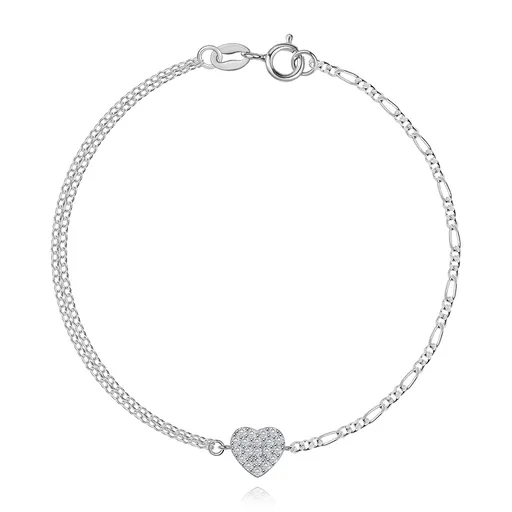 Stříbrný náramek 925 se srdcem a kombinovanými řetízky