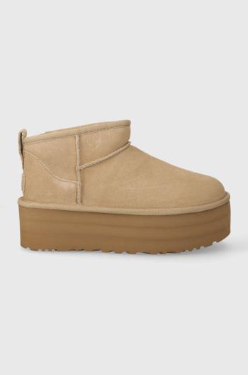 Semišové sněhule UGG Classic Ultra Mini Platform béžová barva, 1135092