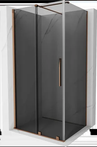 MEXEN/S Velar sprchový kout, posuvné dveře 90 x 100, grafit, růžové zlato 871-090-100-41-60