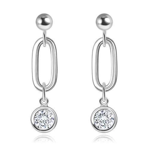 Náušnice ze stříbra 925 - kuličky, ovál, čiré broušené zirkony, přívěsky