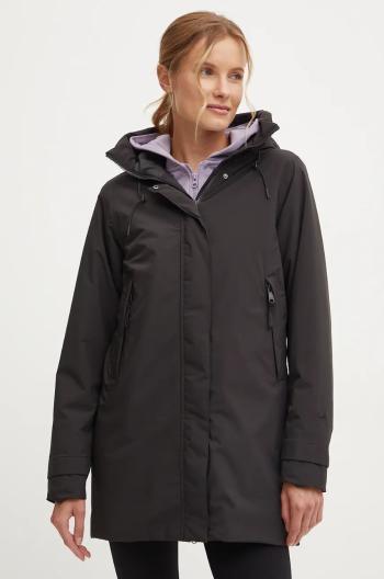 Bunda Helly Hansen VICTORIA INS MID RAIN dámská, černá barva, přechodná, 54101