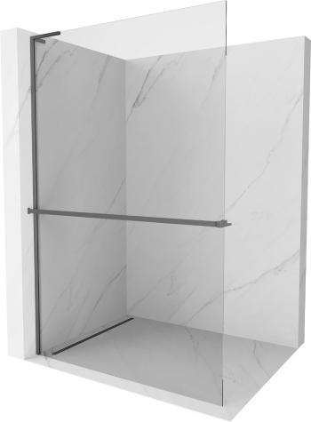 MEXEN/S - Kioto+ L Sprchová zástena WALK-IN s poličkou a držiakom uterákov 120 x 200, transparent, grafit metal 800-120-123-95-00