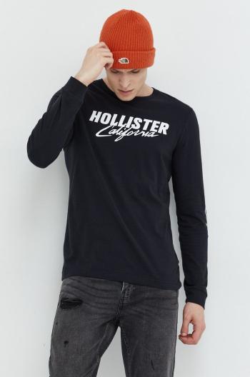 Bavlněné tričko s dlouhým rukávem Hollister Co. bílá barva, s potiskem