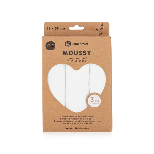 Petite&Mars Sada plen bambusová mušelínová Moussy 68 x 68 cm 3 ks Total White