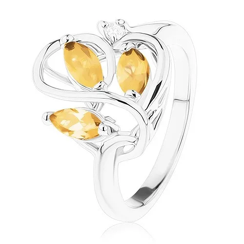 Prsten s lesklými rameny, zvlněné propletené linie, světle hnědé zirkony - Velikost: 51