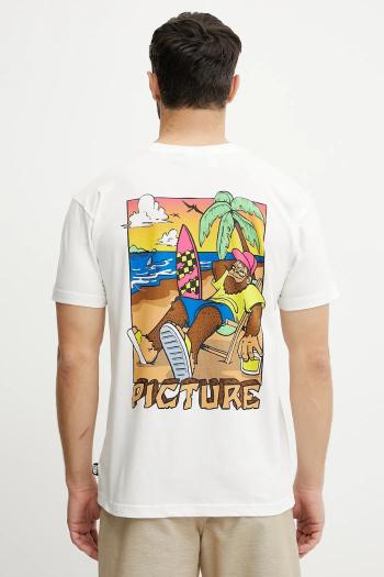 Bavlnené tričko Picture Squatchy pánske, biela farba, s potlačou, MTS1268