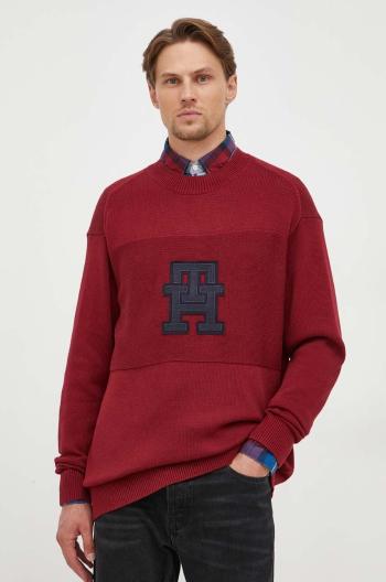 Bavlněný svetr Tommy Hilfiger vínová barva, lehký