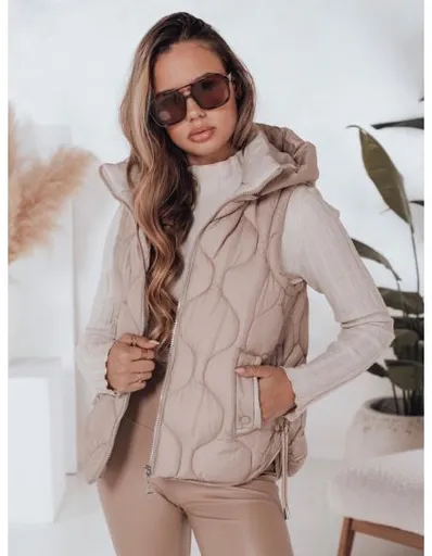 Dámská prošívaná vesta s kapucí MISSVEST tmavě béžová