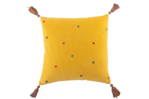 Žlutý polštář s puntíky a střapci - 45*45 cm 3064