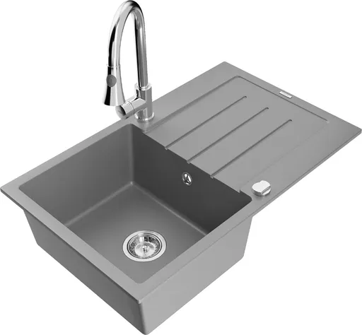 MEXEN/S Bruno granitový dřez 1 s odkapávačem včetně baterie Elia, šedá 6513-71-670101-00