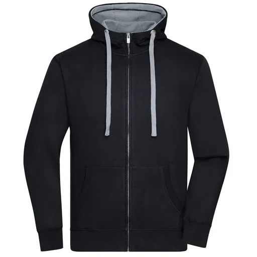 James & Nicholson (Daiber) Pánská mikina na zip s kapucí JN963 - Černá / šedý melír | L