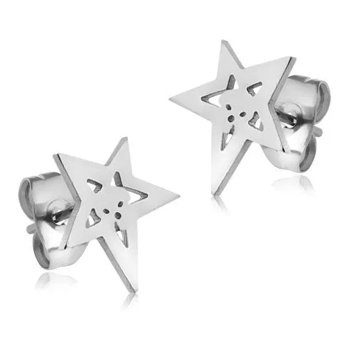 Náušnice z chirurgické oceli, kontura hvězdy s lebkou