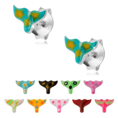 Puzetové náušnice, stříbro 925, glazovaný rybí ocas, různé barvy - Barva: Černá