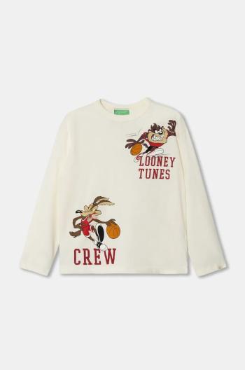 Dětské bavlněné tričko s dlouhým rukávem United Colors of Benetton x Looney Tunes béžová barva, s potiskem, 3ATNC10LU