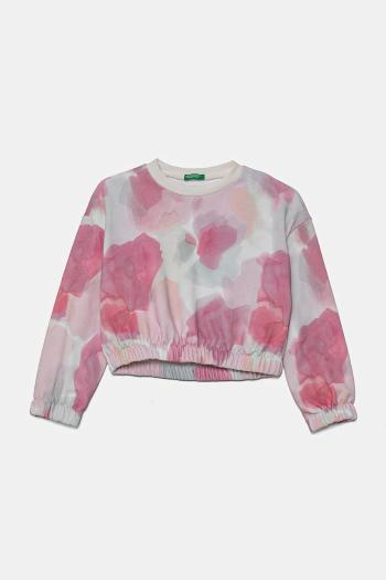 Detská bavlnená mikina United Colors of Benetton ružová farba, vzorovaná, 35UJC10OB