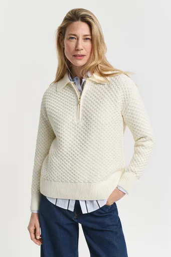 SVETR GANT COTTON TEXTURE HALF ZIP CREAM