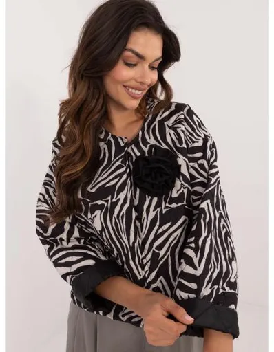 Dámské přechodové sako bez knoflíků ecru-černé