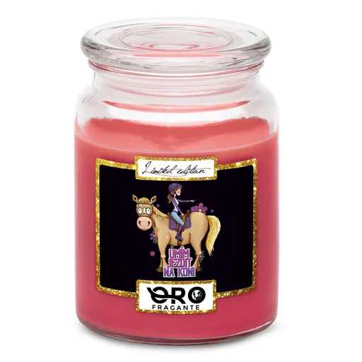 Svíčka Umím jezdit na koni (Vůně svíčky: Višně v čokoládě)