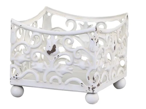 Krémový dekorační kovový podnos / svícen Tulip - 8*8*7cm 64061619 (64616-19)