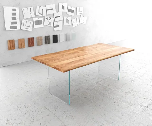 Jídelní stůl Edge 200x100 akácie přírodní sklo švýcarská hrana