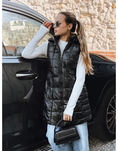Dámská prošívaná vesta s kapucí, černá