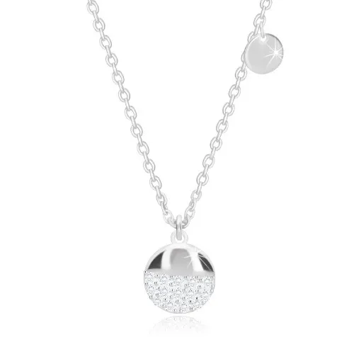 Stříbrný 925 náhrdelník - plochý kroužek, větší kruh s blýskavými zirkony