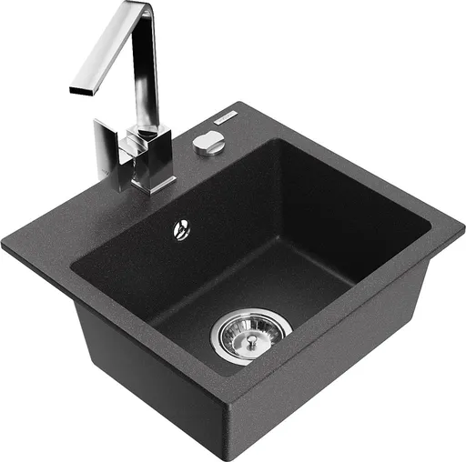 MEXEN/S Milo granitový dřez 1-miska včetně baterie Rita, černý kropenatý 6505-76-670300-00