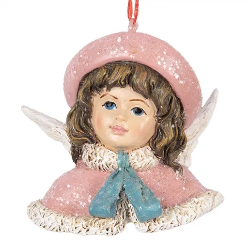 Růžová vánoční závěsná dekorace andílek Angel - 8*7*7 cm Clayre & Eef