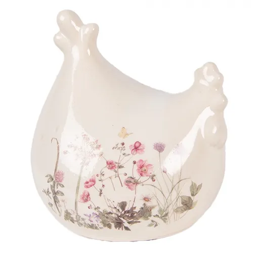 Béžová keramická slepička s lučními květy Flowers of Love - 12*11*13 cm Clayre & Eef