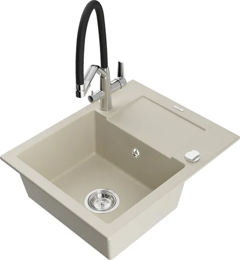 MEXEN/S Enzo granitový dřez s odkapávačem včetně baterie Duo, béžová 6506-69-671701-07