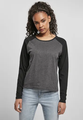 Urban Classics Ladies Contrast Raglan Longsleeve charcoal/black - XS