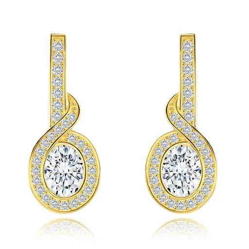 Zlaté náušnice 14K ve tvaru slučky s oválným zirkonem