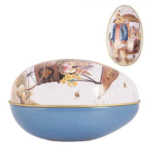 Modrá plechová dóza ve tvaru vajíčka s králíčkem Easter Egg - 7*11*7 cm 6BL0145
