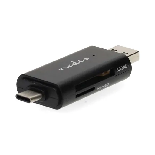 Nedis CRDRU2110BK - Čtečka Paměťových Karet | Duální čtečka karet USB-C™ / USB-A (USB2.0)