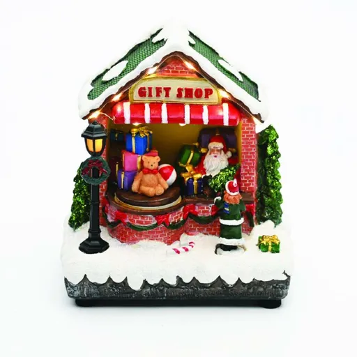 ACA Lighting Vánoční dekorace LED teplá bílá obchod s dárky s hudbou na baterie 3xAA 16x10,5x17,5cm X0361