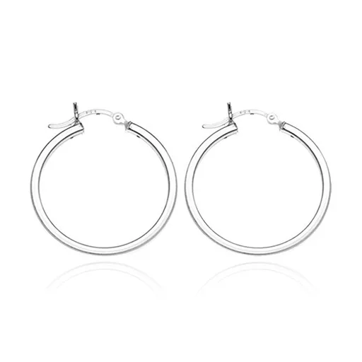 Kruhové stříbrné náušnice 925 - čtyřhranná lesklá linie, 16 mm