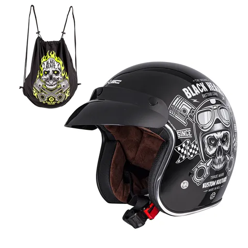 Moto přilba W-TEC Black Heart Kustom Skull, černá lesk S (55-56)
