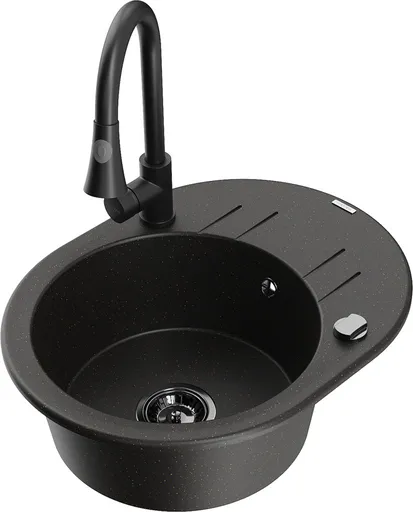 MEXEN/S Kevin granitový dřez 1 s odkapávačem včetně baterie Elia, černá/zlatá metalik 6517-75-670101-70-B