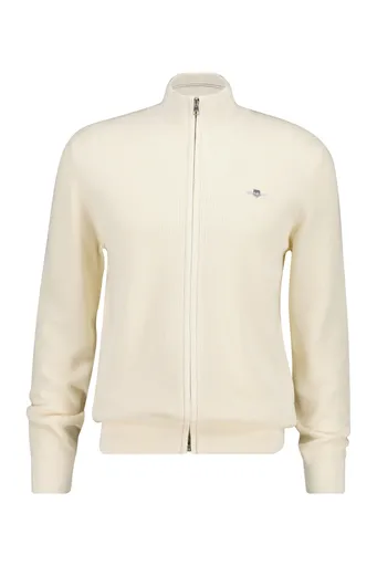 KARDIGÁN GANT MICRO TEXTURED COTTON ZIP CARDIGAN CREAM