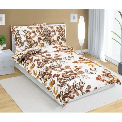 Bellatex Bavlněné povlečení Lupení hnědá, 140 x 220 cm, 70 x 90 cm, 140 x 220 cm, 70 x 90 cm