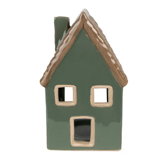 Zelený porcelánový domek svícen na čajovou svíčku Candle House - 9*8*15 cm Clayre & Eef