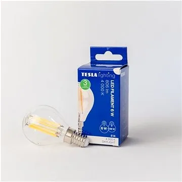 Tesla - LED žárovka miniglobe FILAMENT RETRO E14, 6W, 230V,806lm,25 000h, 4000K denní bílá, 360st,či (MG140640-1)